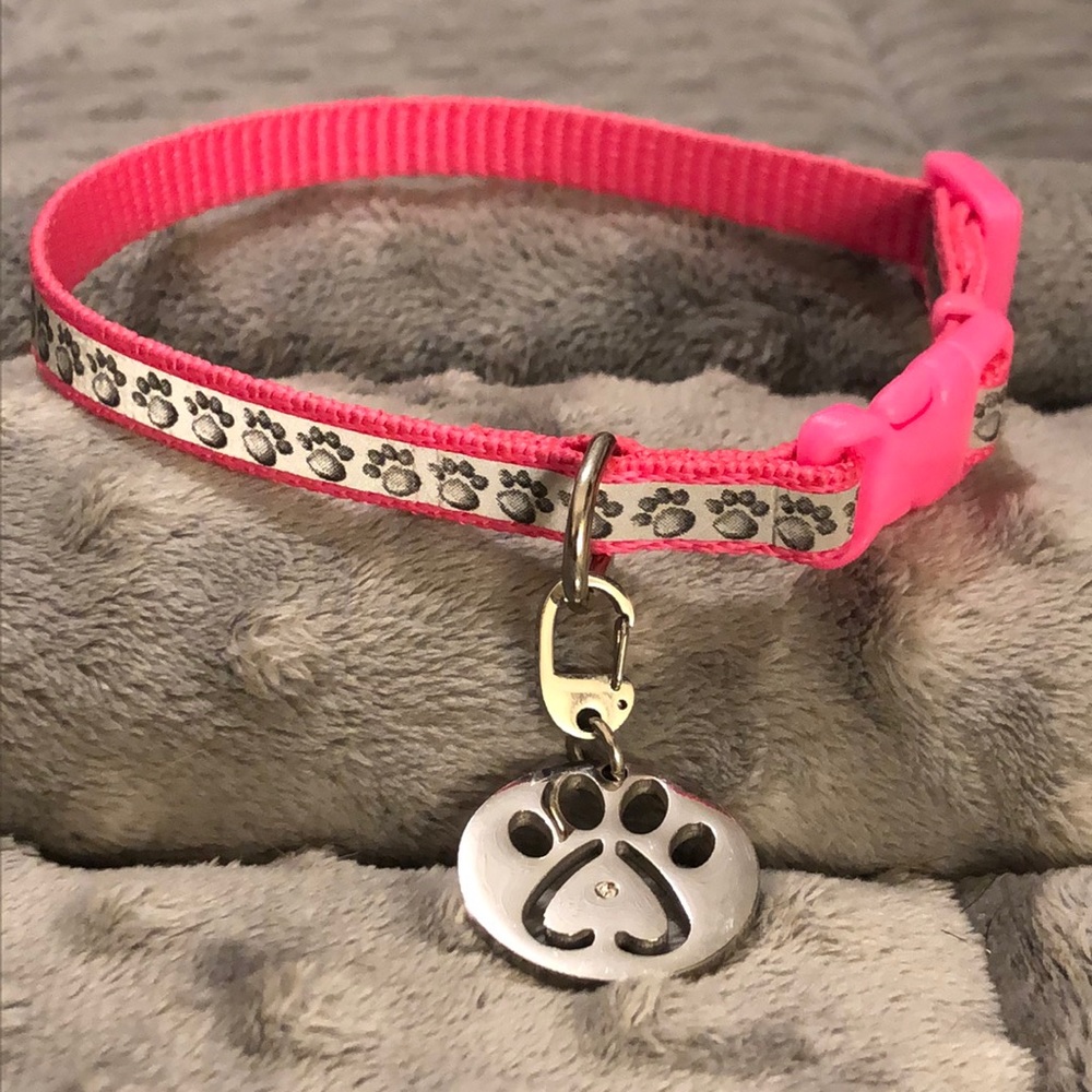 Pretty Little Pink Collar With Custom SS/ Cubic Collar Pendant NWT